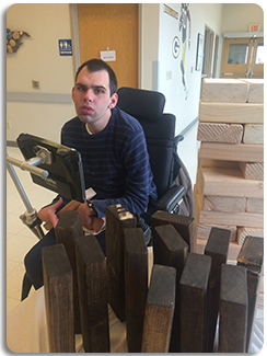 For the past few months staff and participants in our Day Services program have been creating a giant Jenga game as part of their wood working class. 